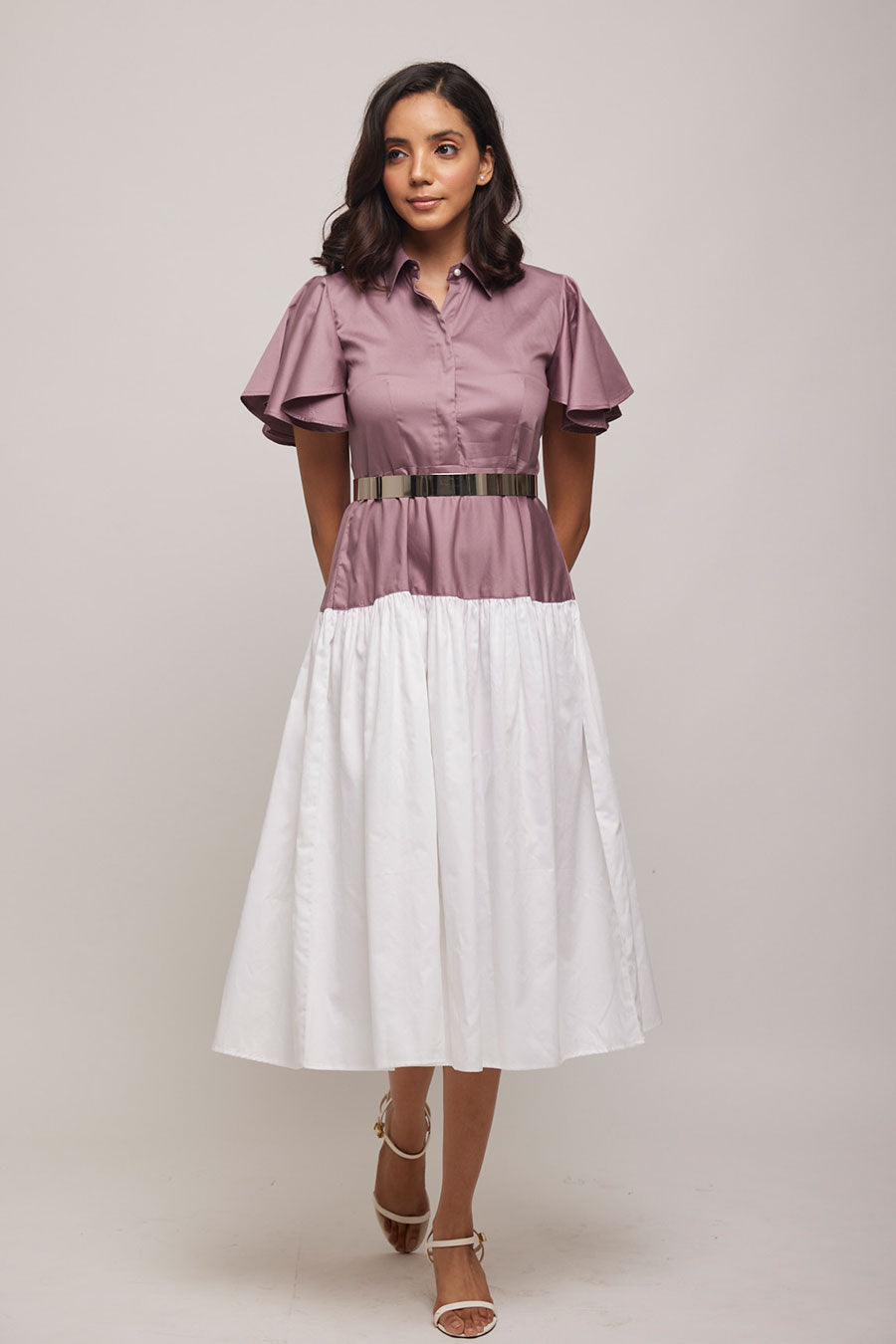 Purple & White Colour Block Dress