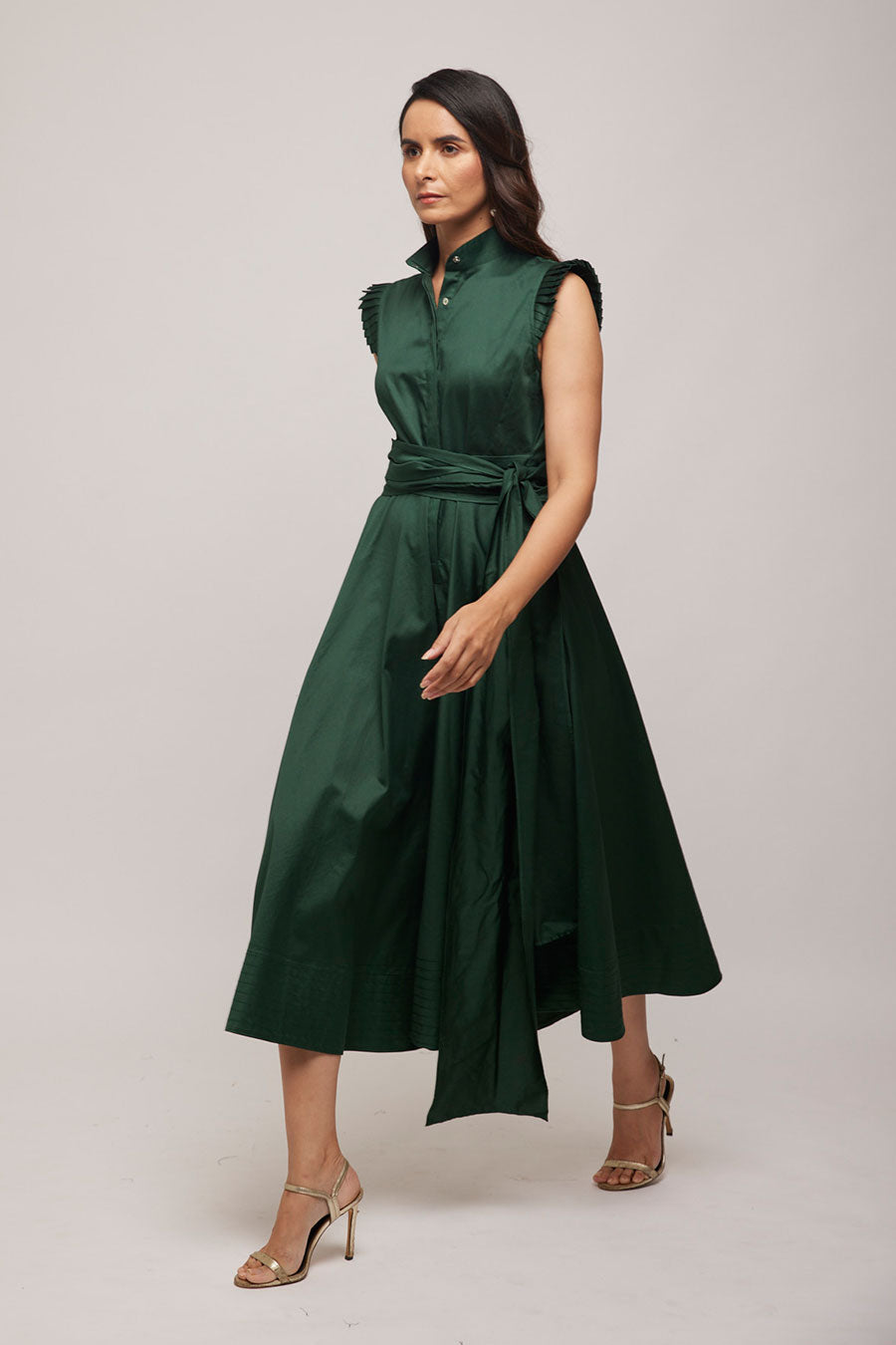 Green Flared Culotte Jumpsuit with Belt