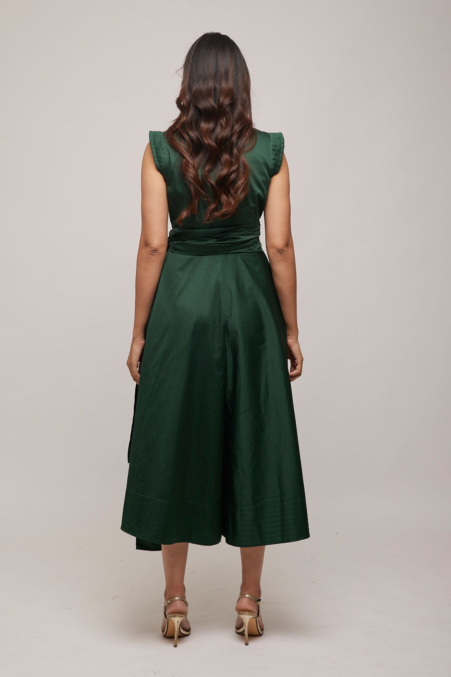 Green Flared Culotte Jumpsuit with Belt