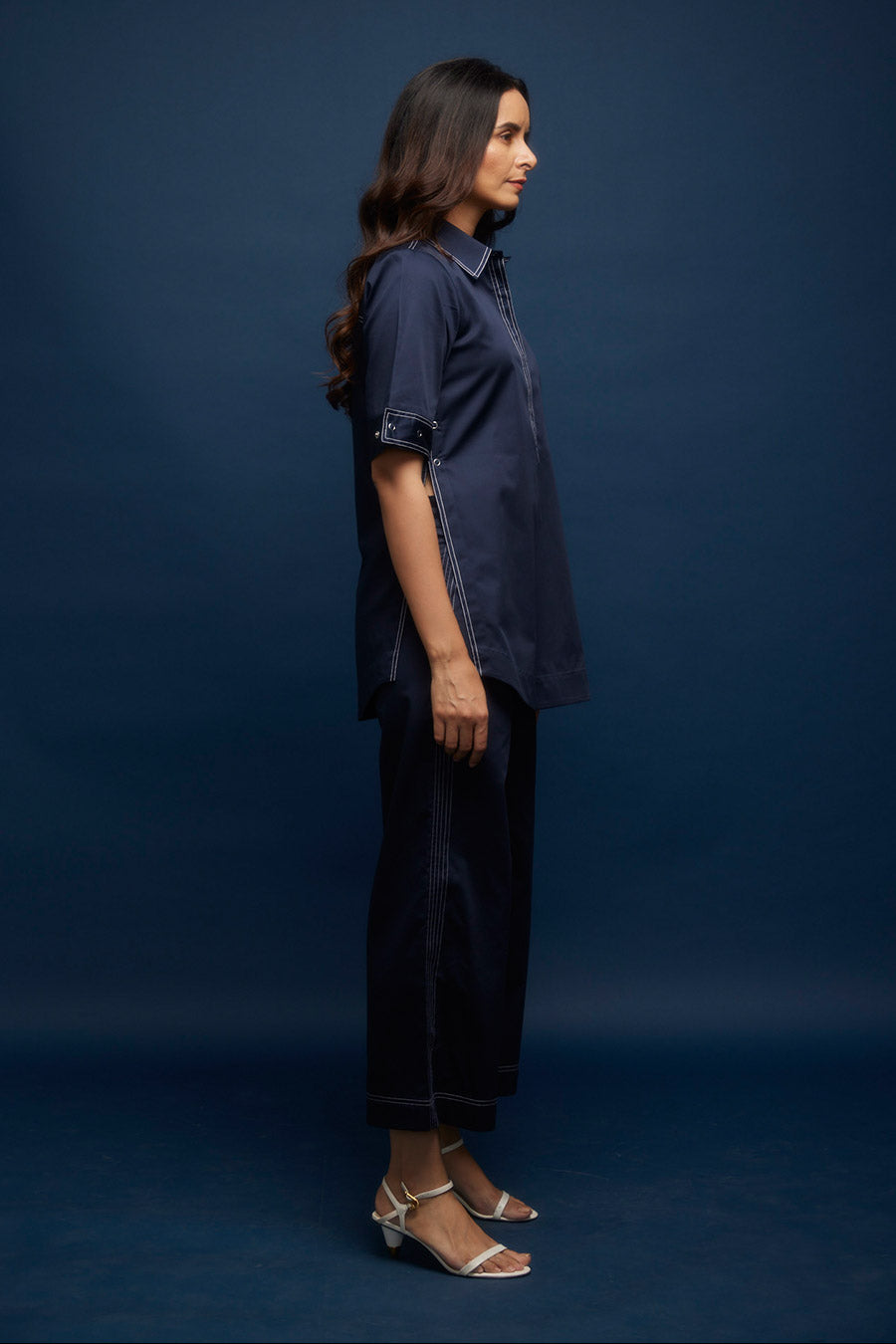 Navy Kantha Stitch Culotte Pants