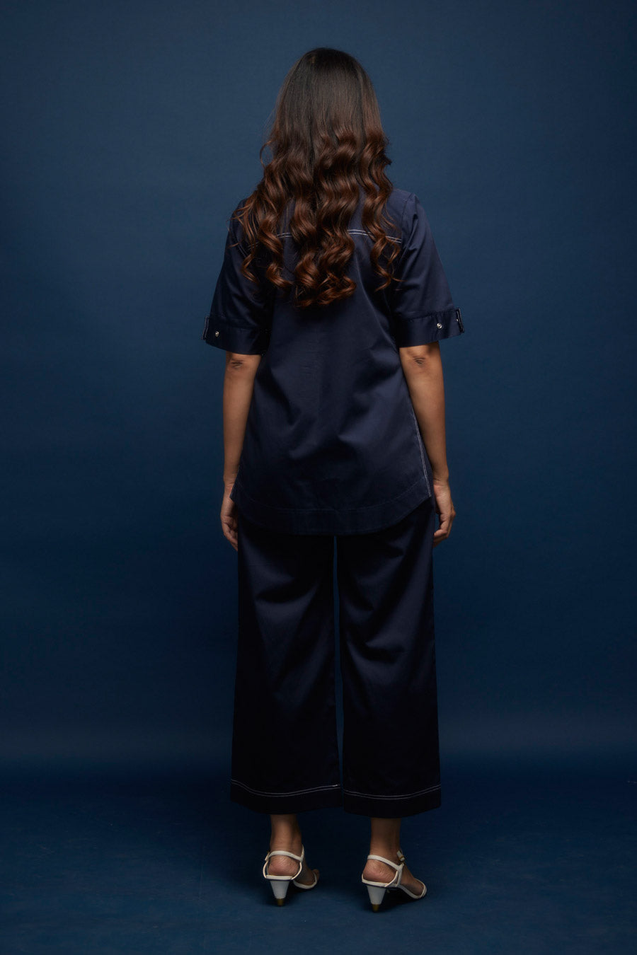 Navy Kantha Stitch Culotte Pants