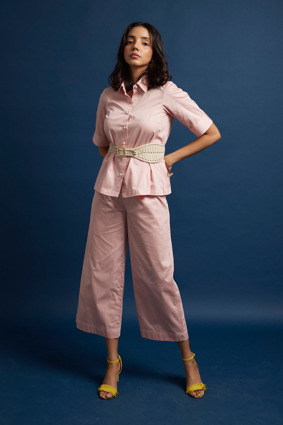 Pink Kantha Stitch Culotte Pants