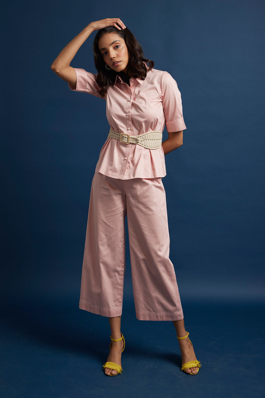 Pink Kantha Stitch Culotte Pants