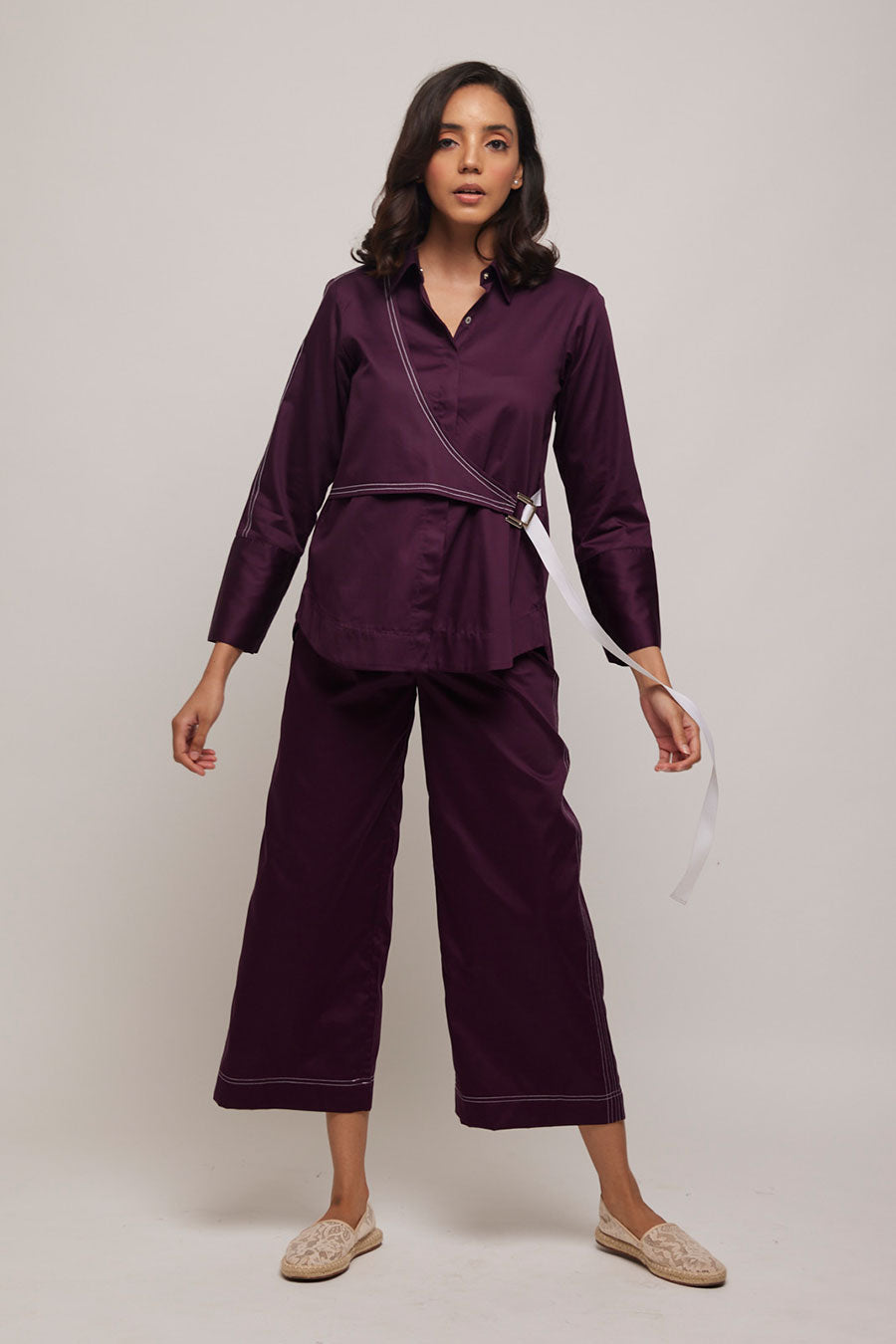 Purple Kantha Stitch Culotte Pants