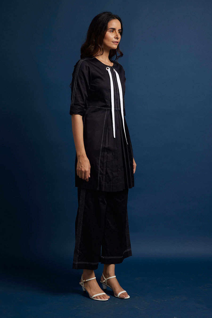 Black Pleated Drawstring Tunic