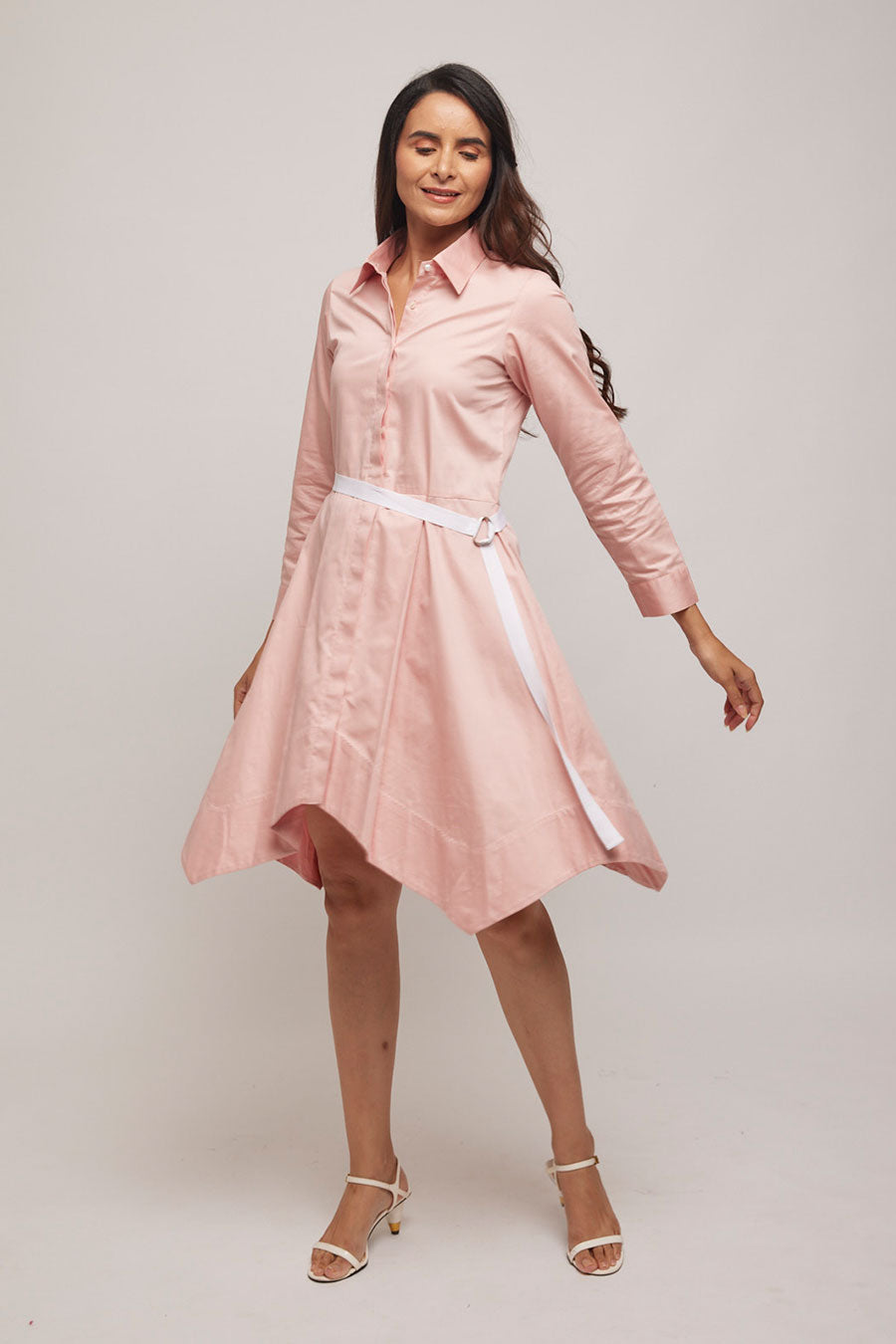 Pink Handkerchief Short Dress with Belt
