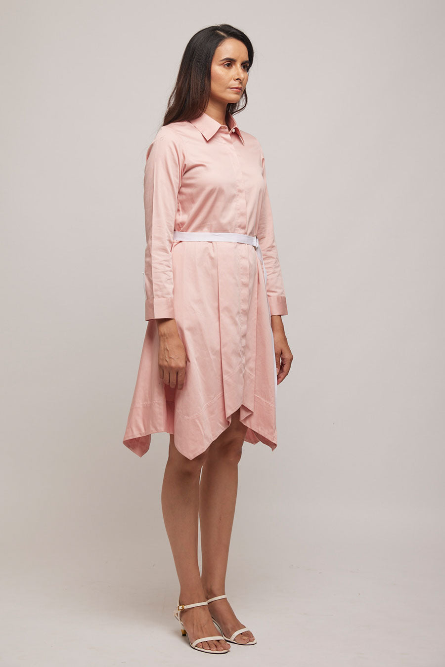 Pink Handkerchief Short Dress with Belt