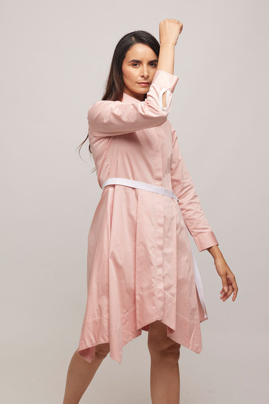 Pink Handkerchief Short Dress with Belt