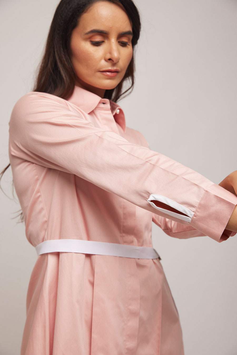 Pink Handkerchief Short Dress with Belt