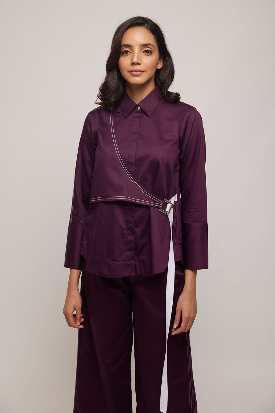 Purple Kantha Stitch Tie-Up Jacket Shirt