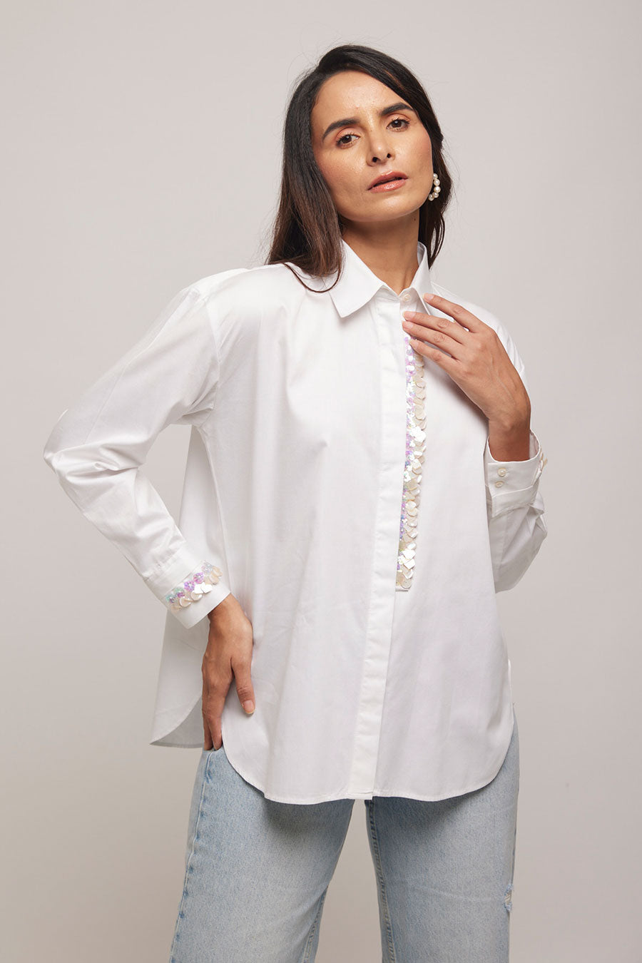 White Hand Embroidered Shirt