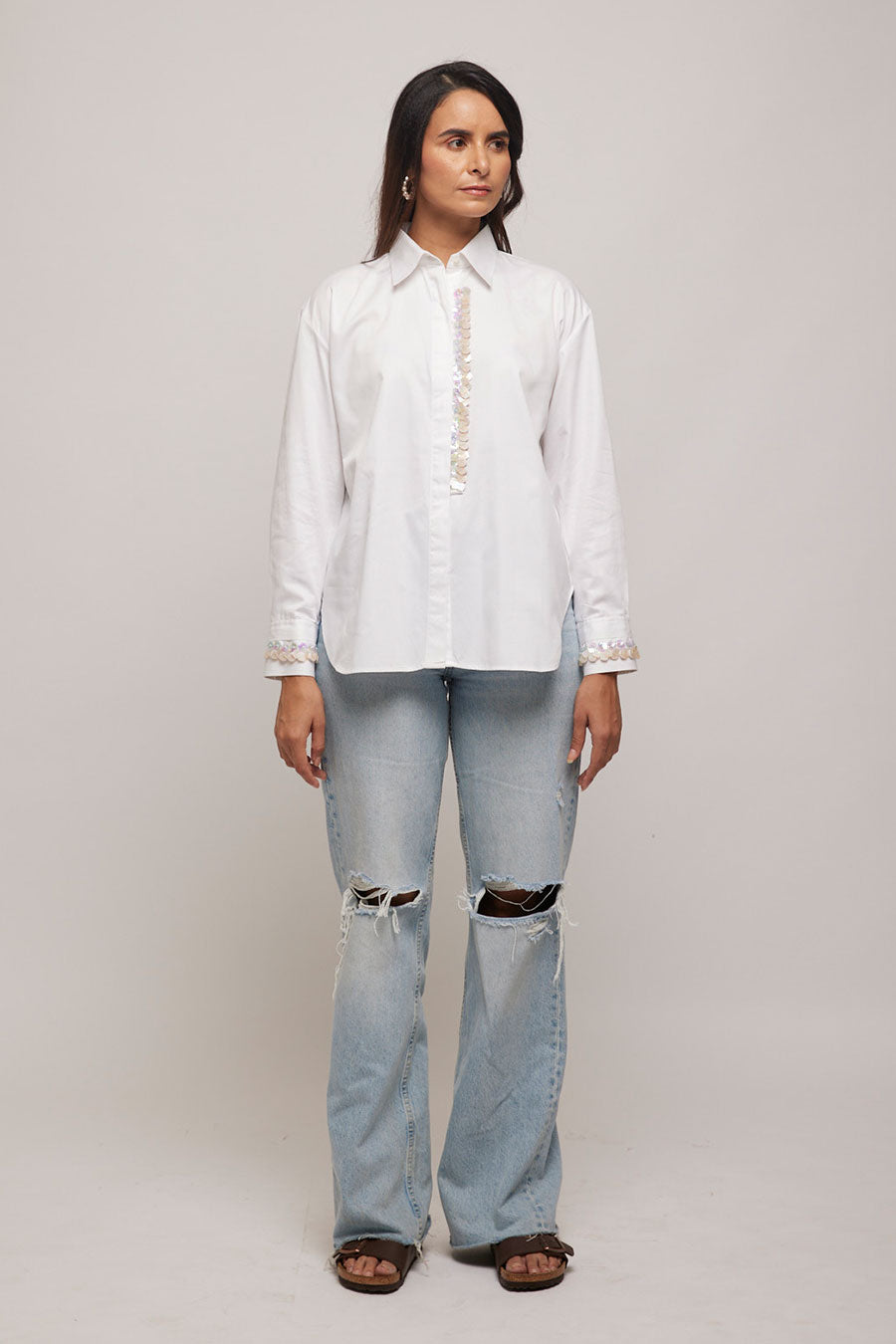 White Hand Embroidered Shirt