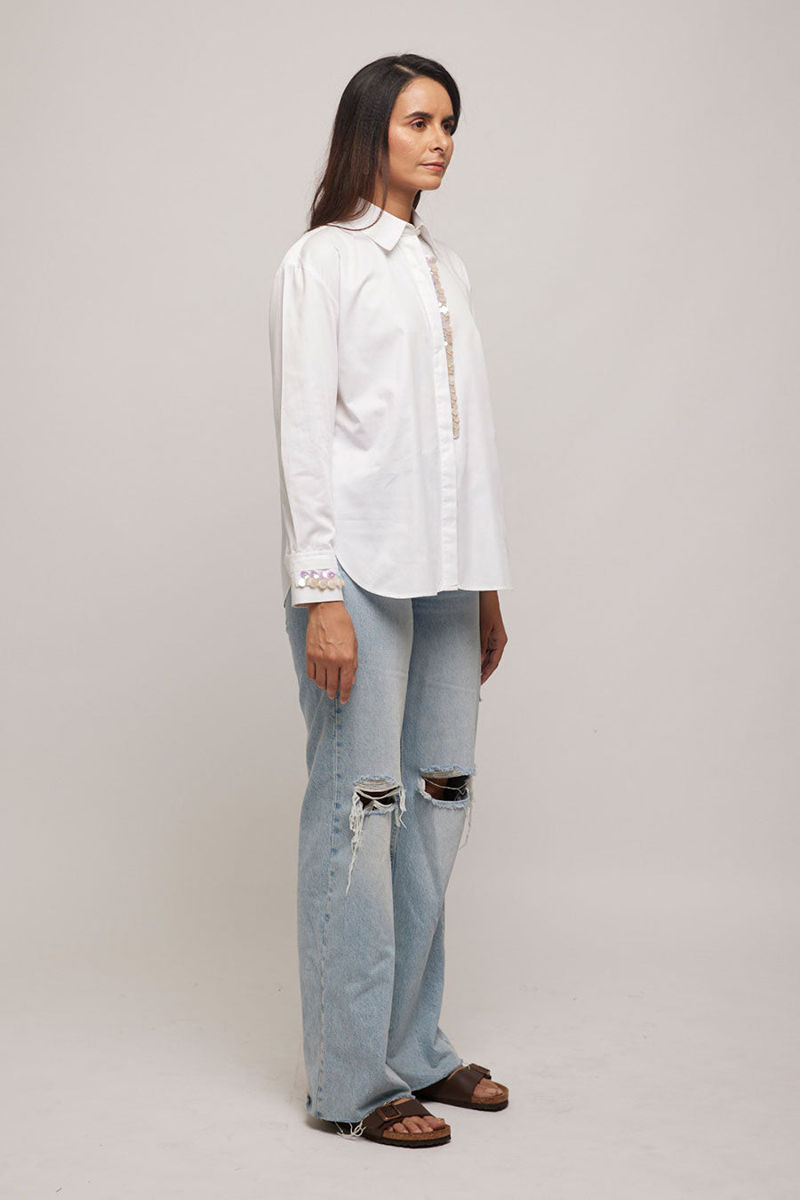 White Hand Embroidered Shirt