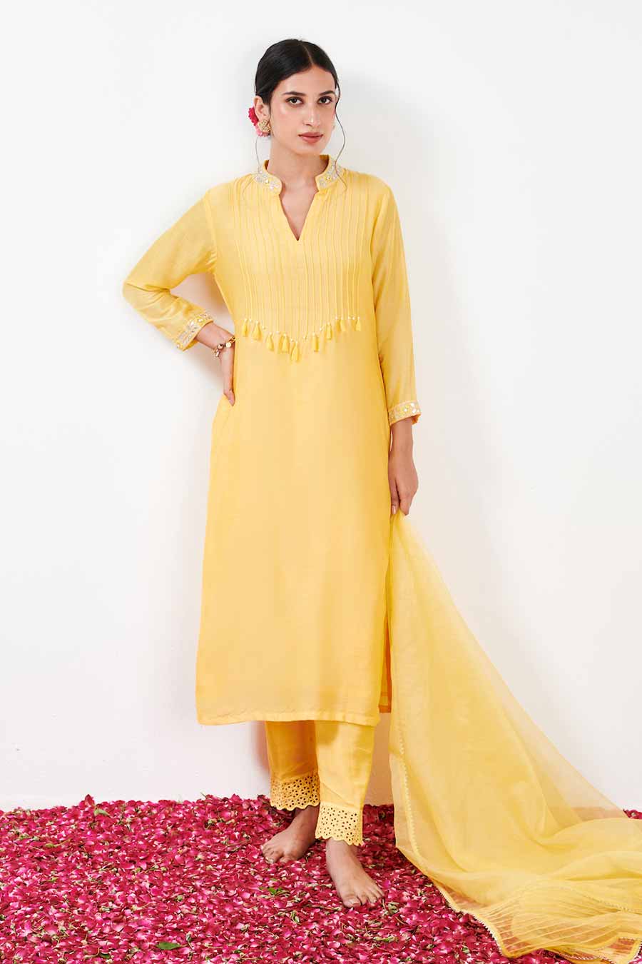 Myrha Yellow Pintuck Kurta set