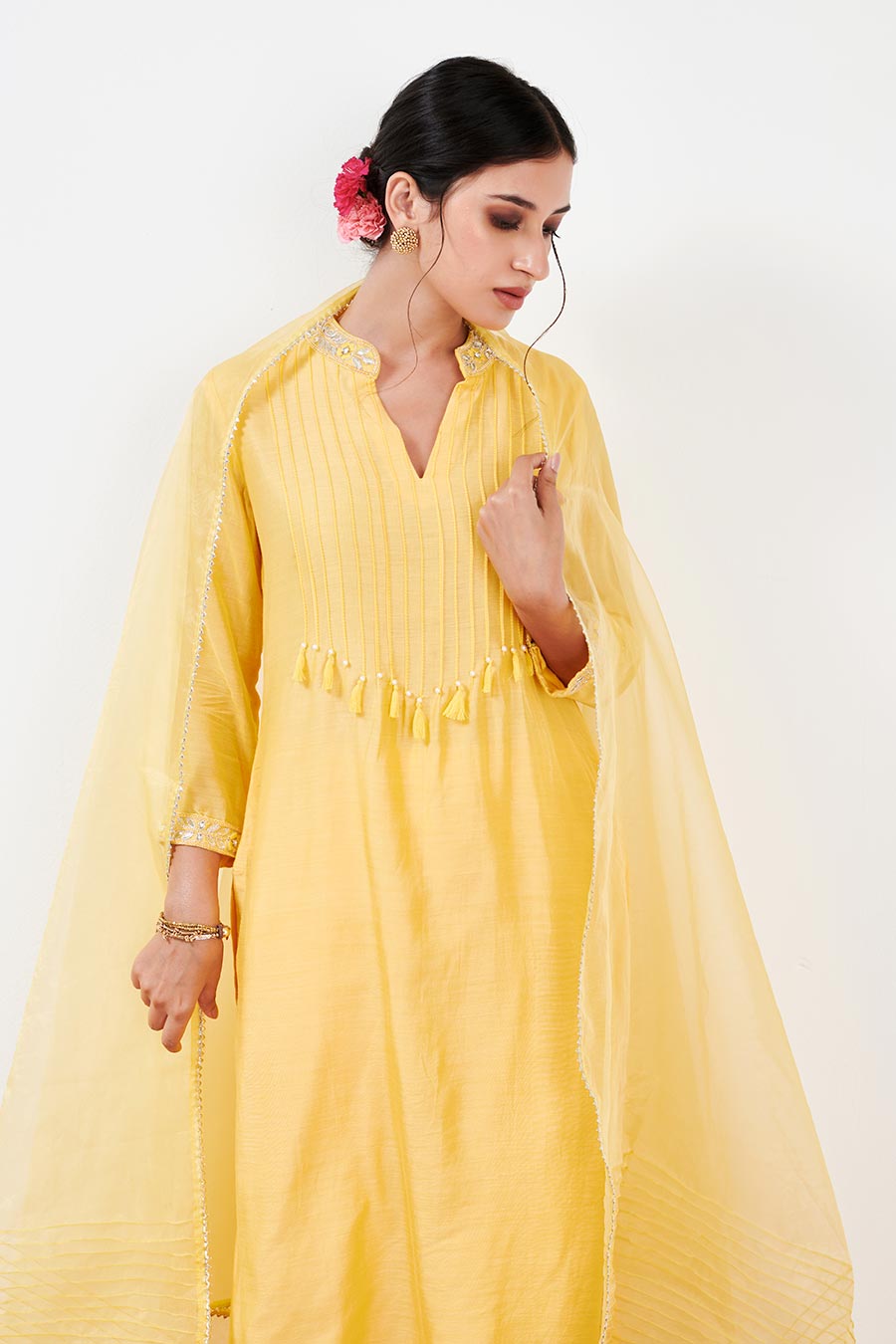 Myrha Yellow Pintuck Kurta set