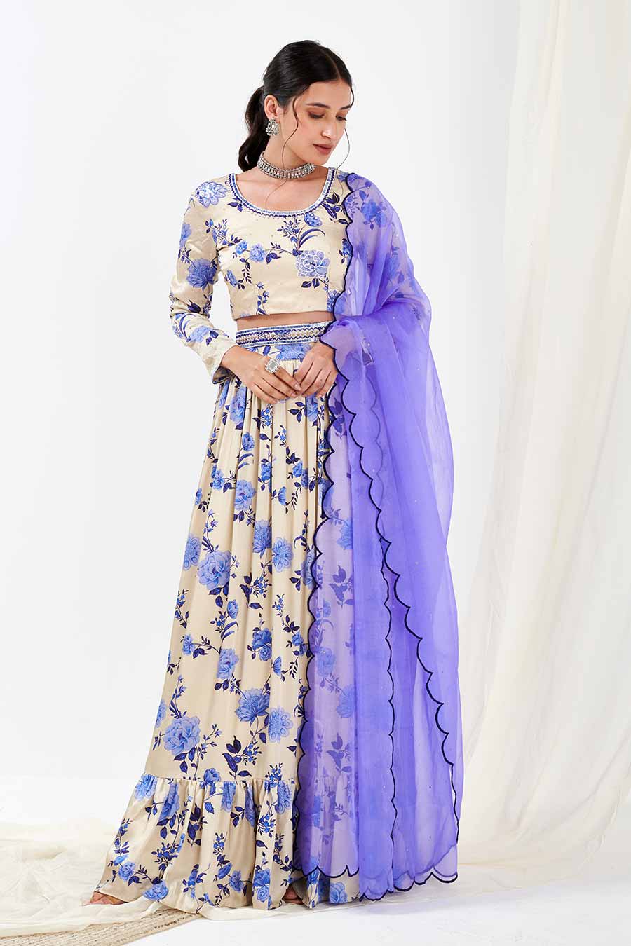 Blue Printed Lehenga Set