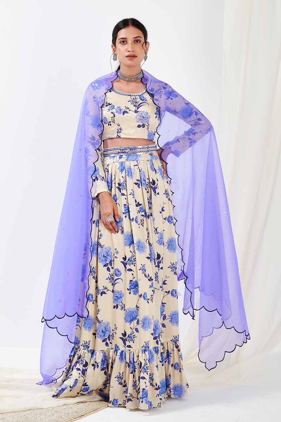 Blue Printed Lehenga Set