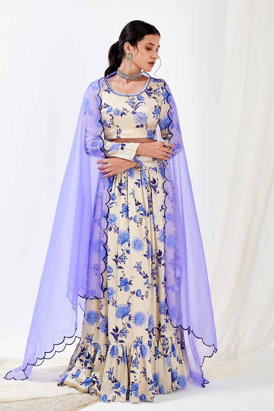 Blue Printed Lehenga Set