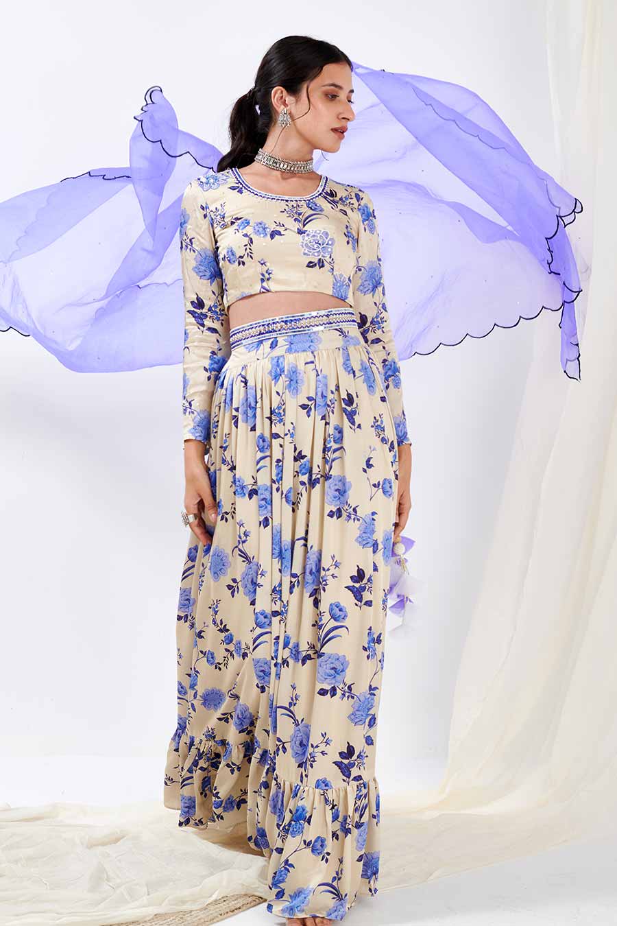 Blue Printed Lehenga Set