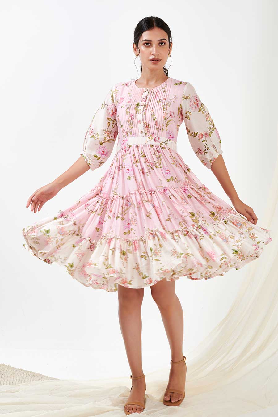 Multicolour Printed Gathered Dress