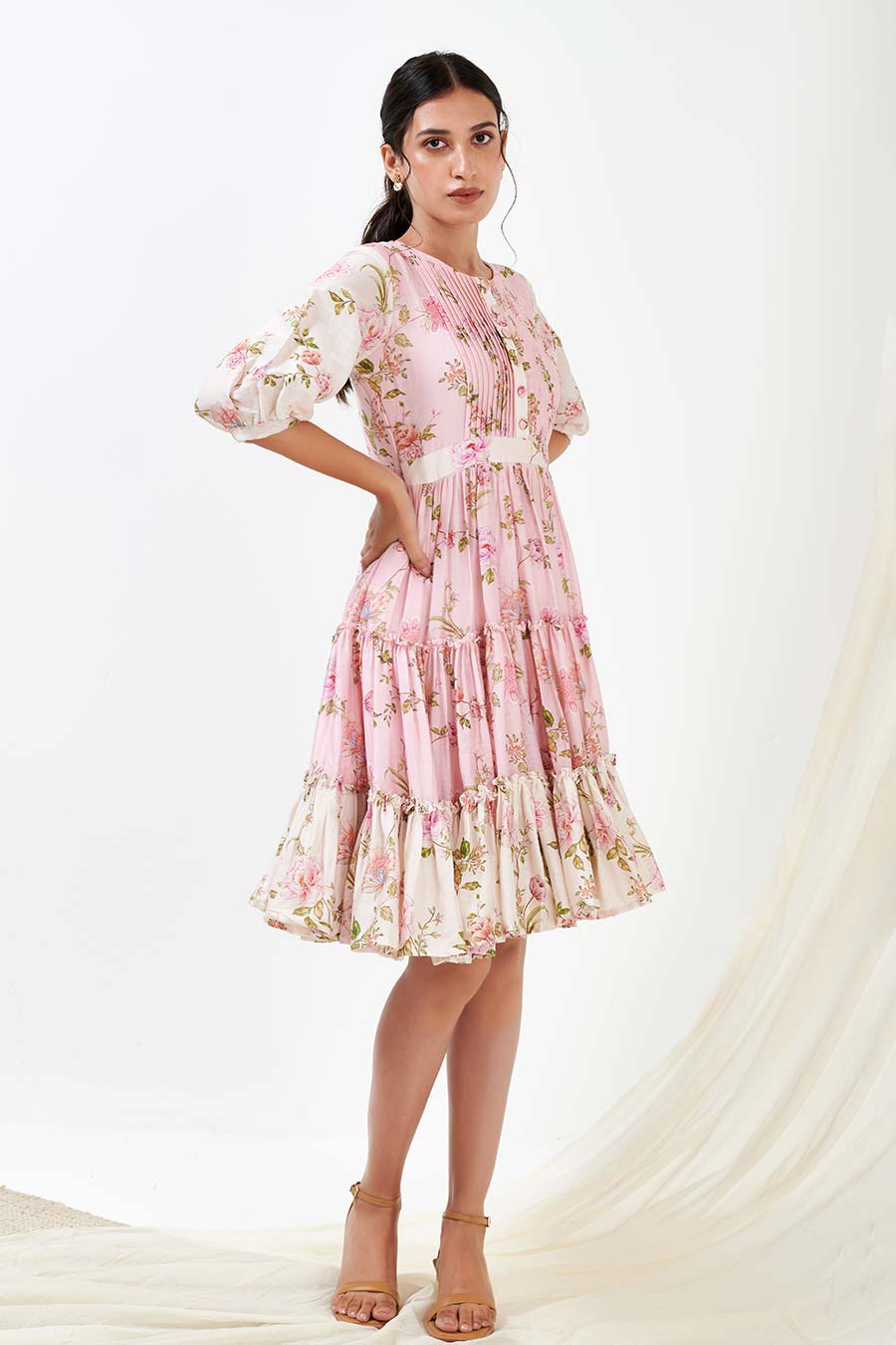 Multicolour Printed Gathered Dress