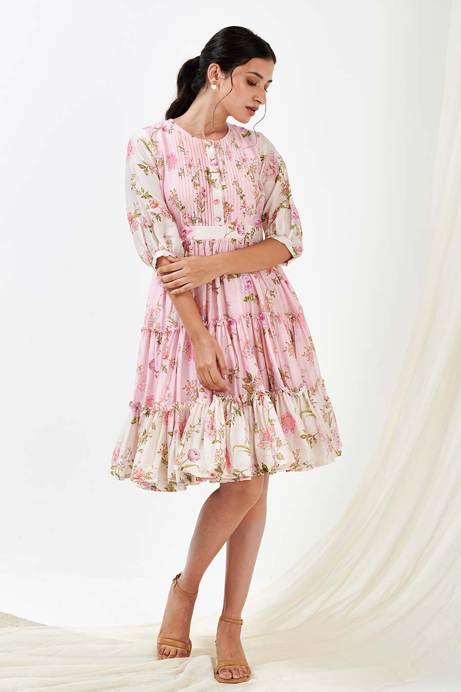 Multicolour Printed Gathered Dress