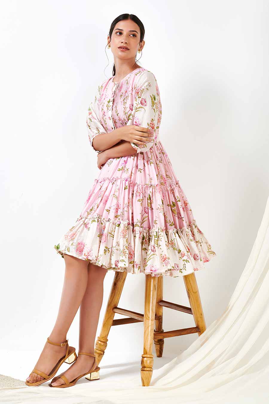 Multicolour Printed Gathered Dress