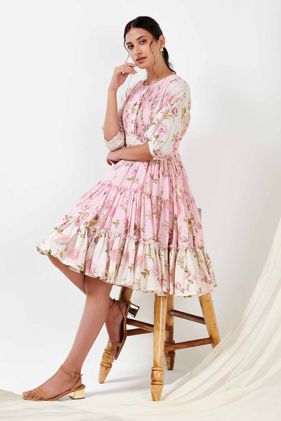 Multicolour Printed Gathered Dress