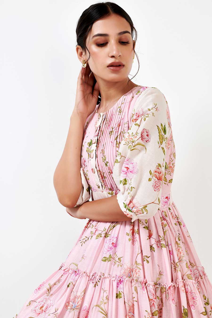 Multicolour Printed Gathered Dress