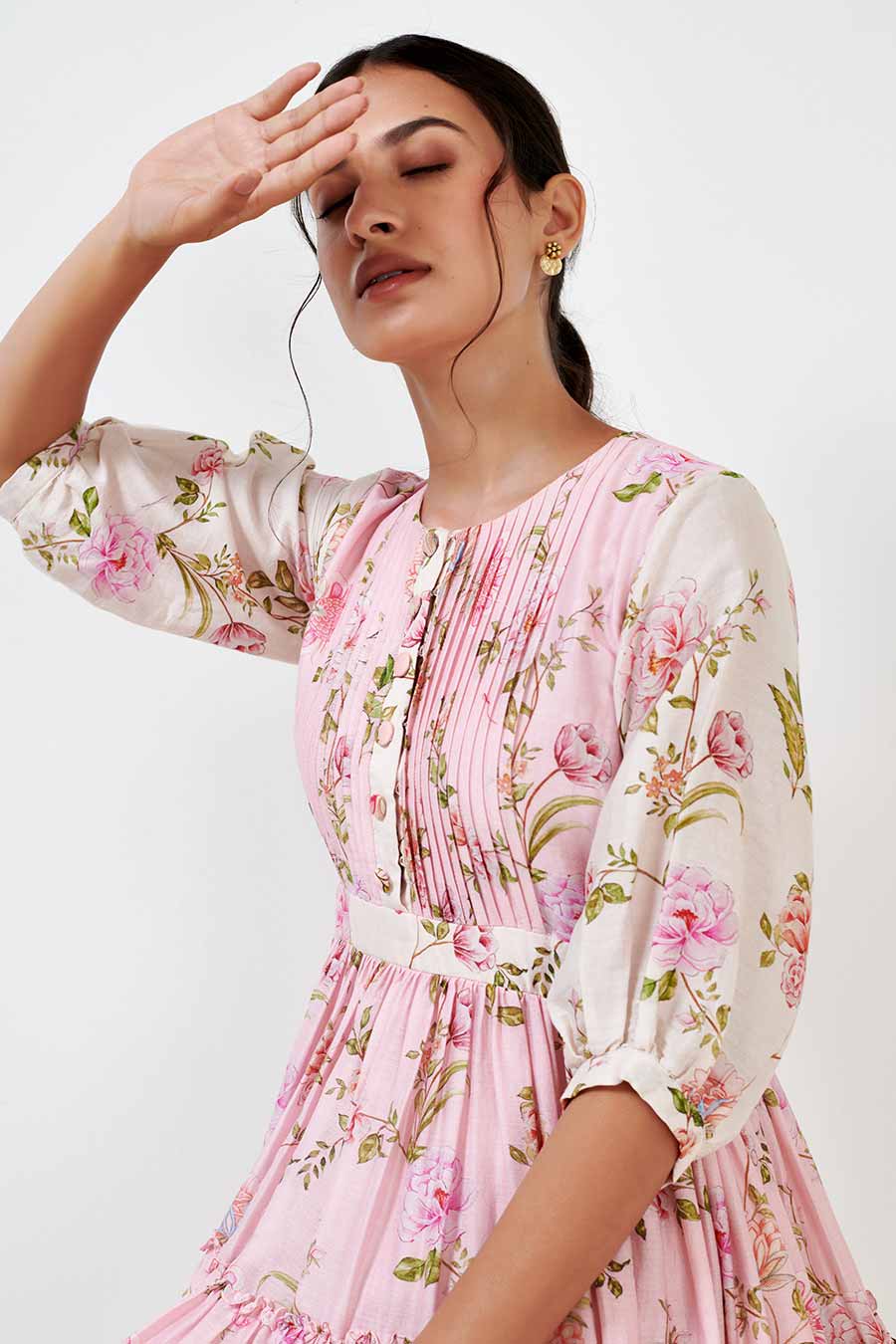 Multicolour Printed Gathered Dress