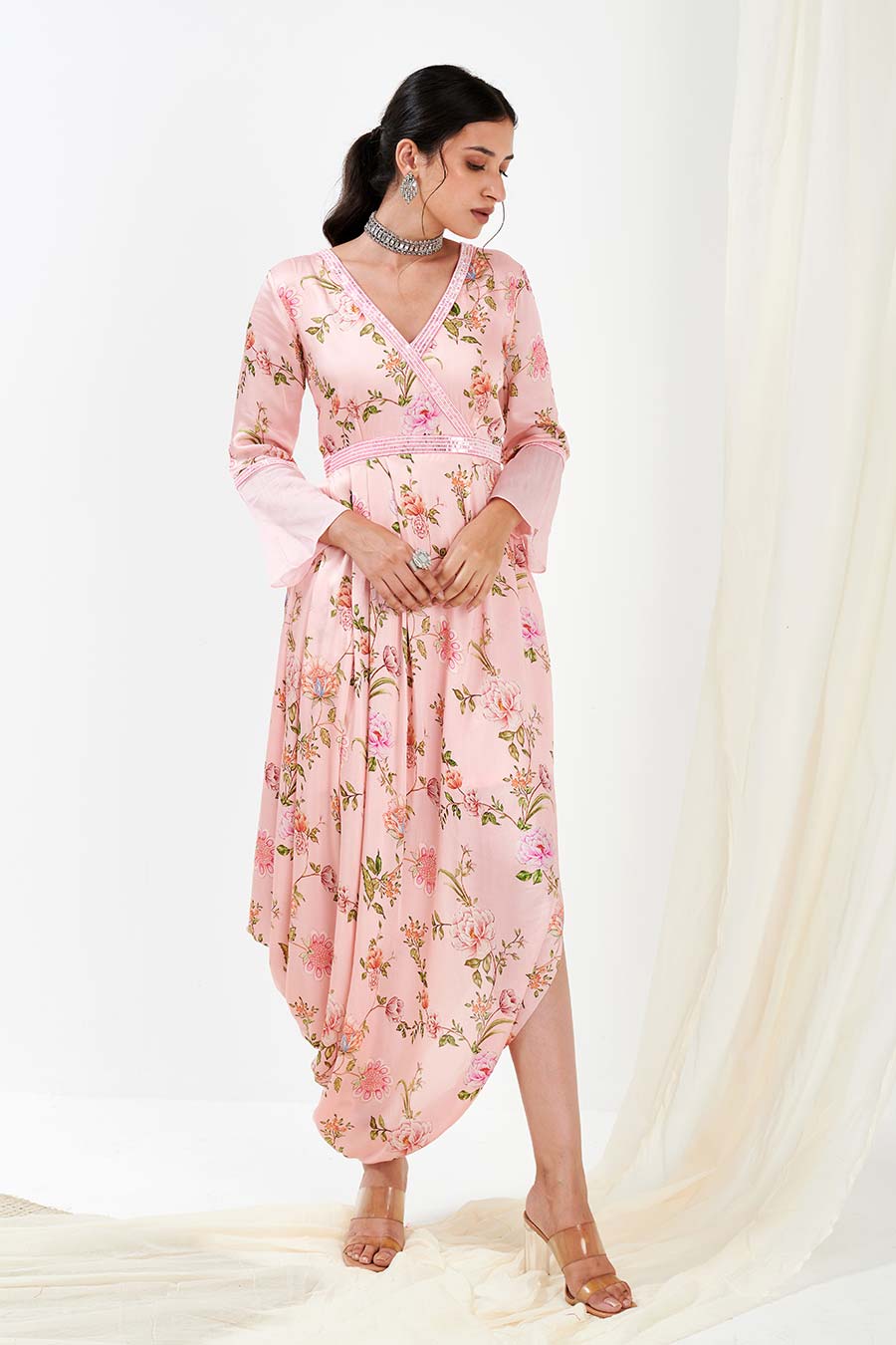 Pink Printed Drape Dress