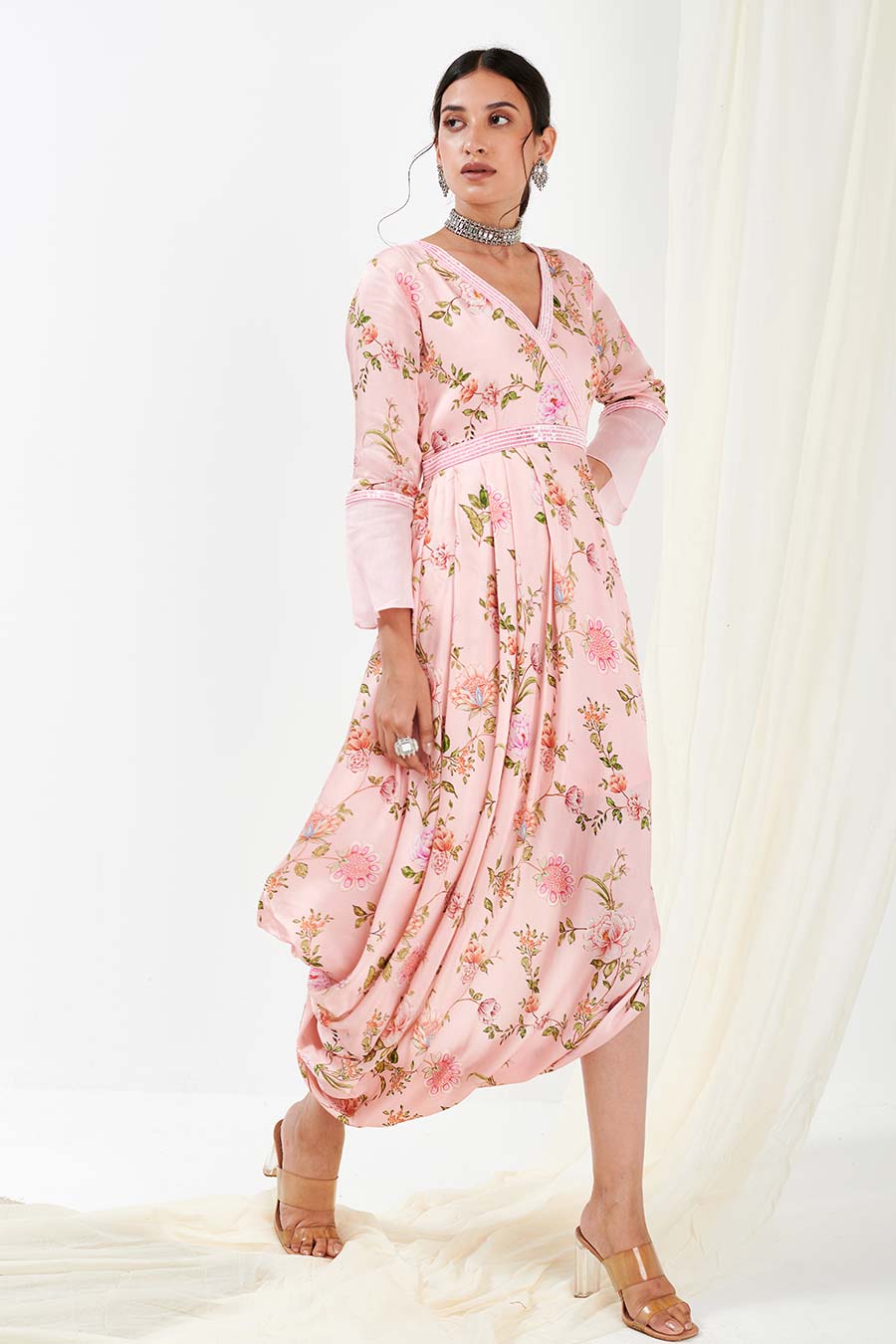 Pink Printed Drape Dress