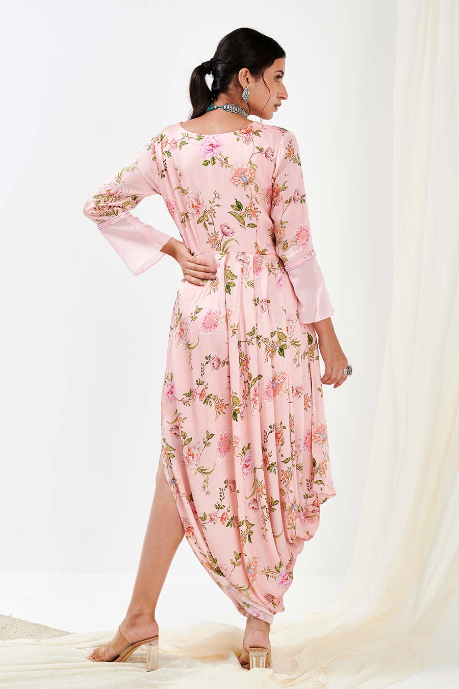 Pink Printed Drape Dress