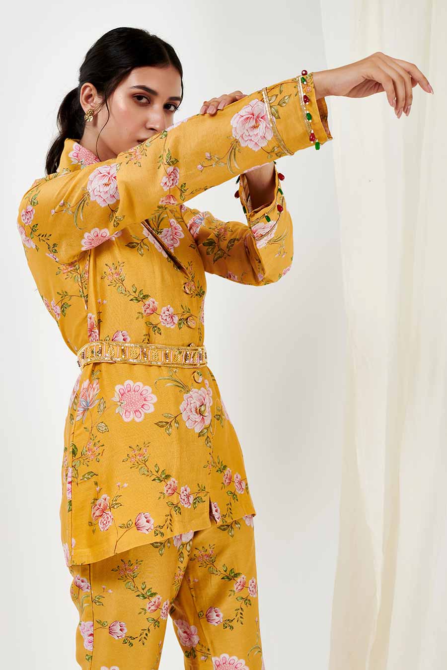 Yellow Printed Jacket & Pants Co-Ord Set