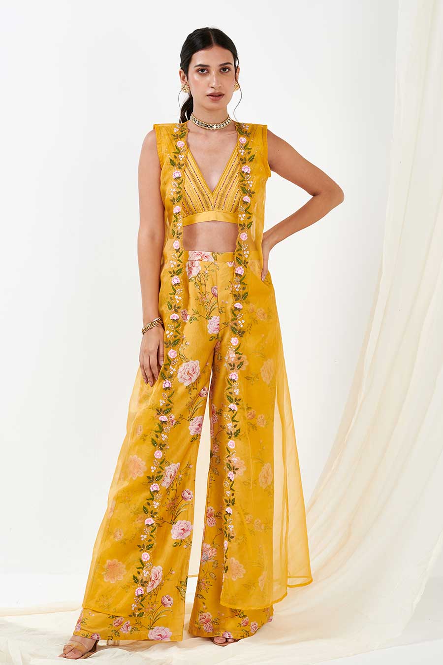 Yellow Printed Cape Co-Ord Set