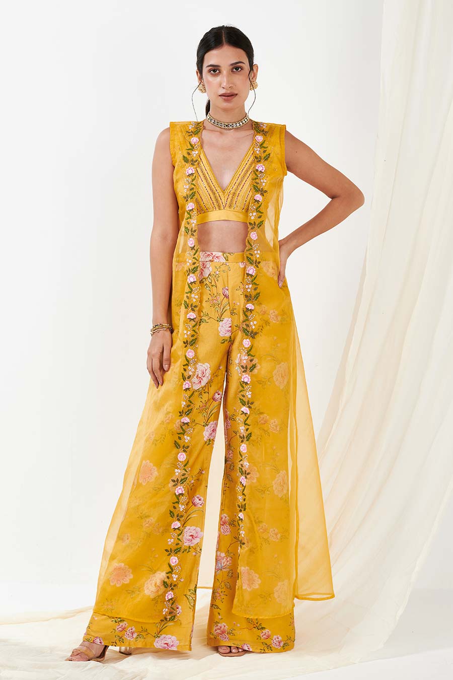 Yellow Printed Cape Co-Ord Set