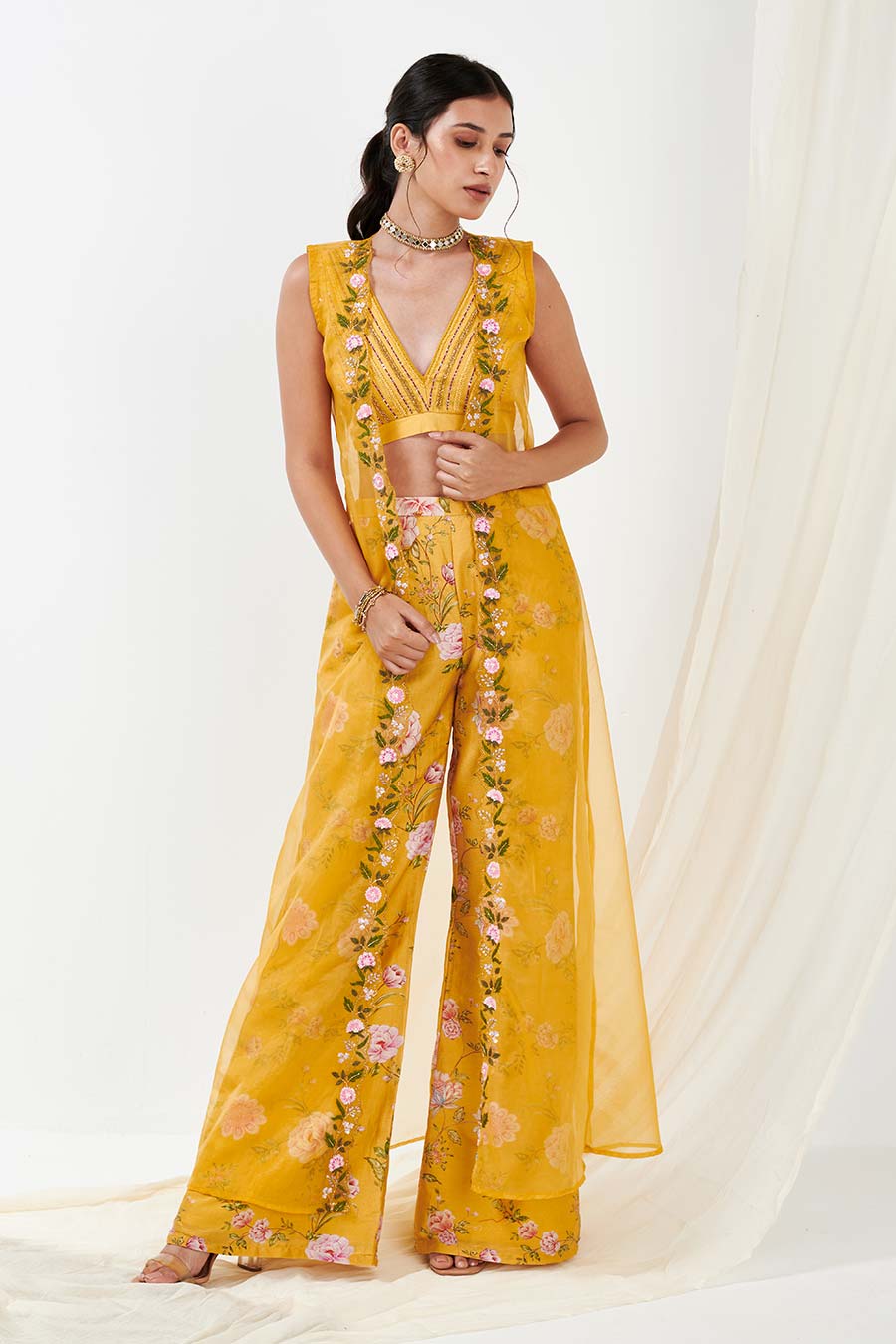 Yellow Printed Cape Co-Ord Set