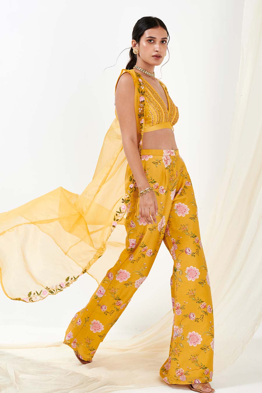 Yellow Printed Cape Co-Ord Set