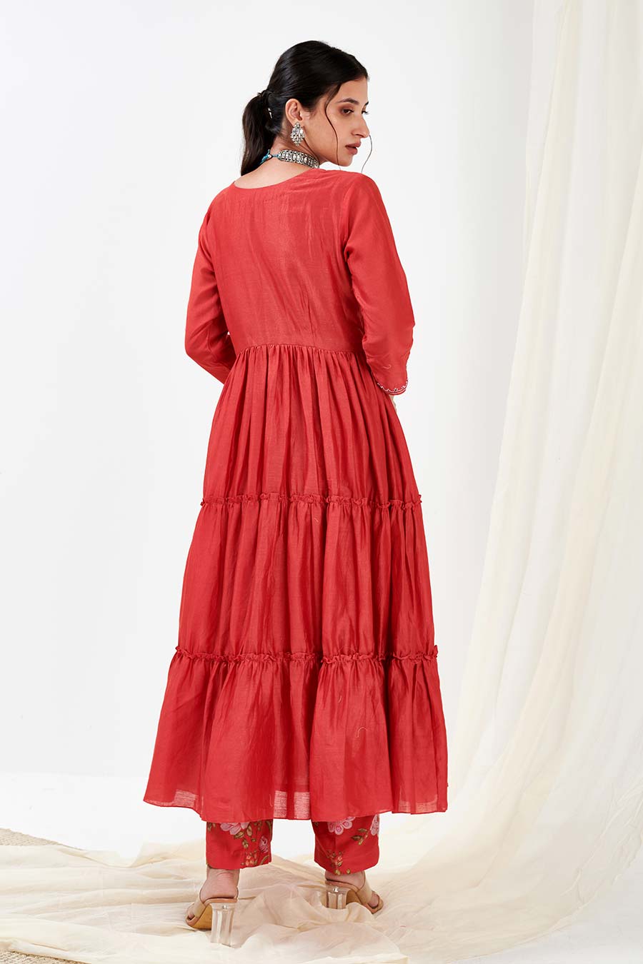 Red Layered Kurta & Pants Co-Ord Set