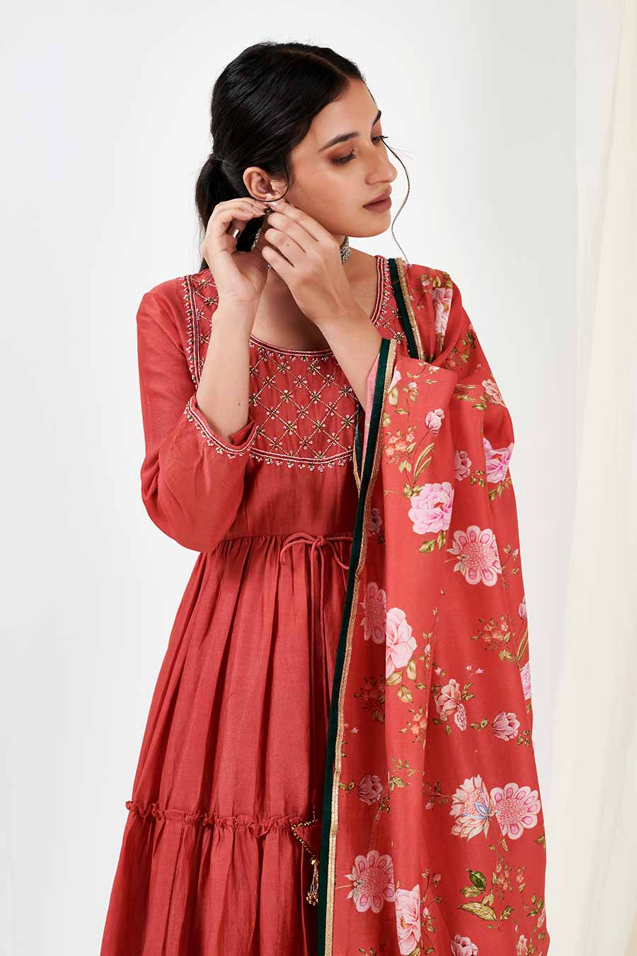 Red Layered Kurta & Pants Co-Ord Set