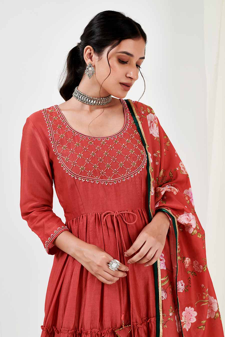 Red Layered Kurta & Pants Co-Ord Set