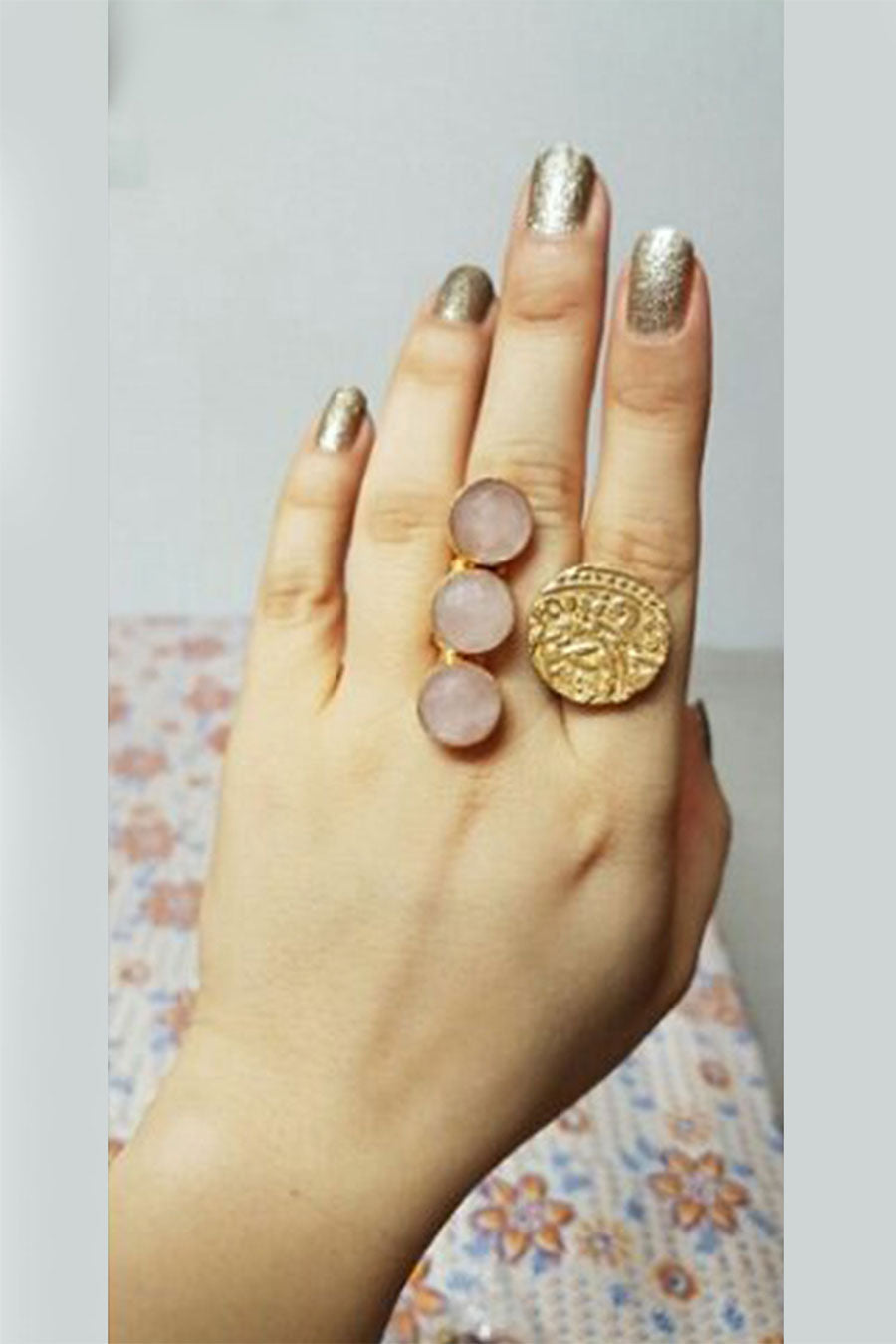 Vintage Coin Ring with Rose Quartz