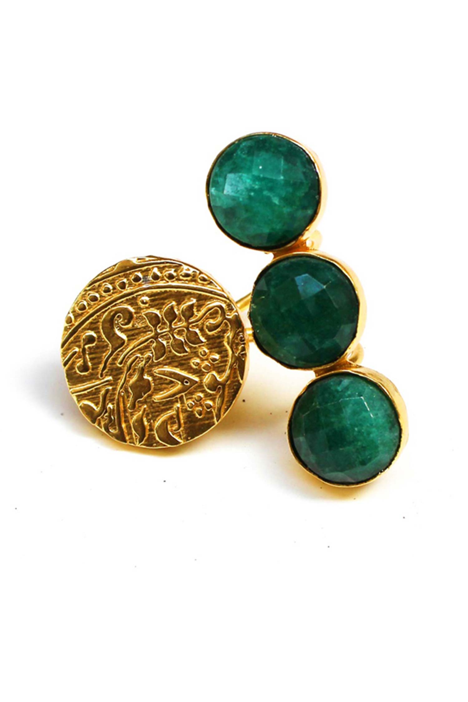 Vintage Coin Ring with Emerald Quartz