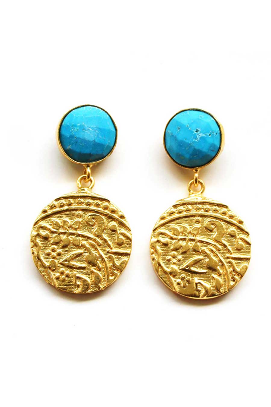 Vintage Coin Drop Earrings with Turquoise Quartz