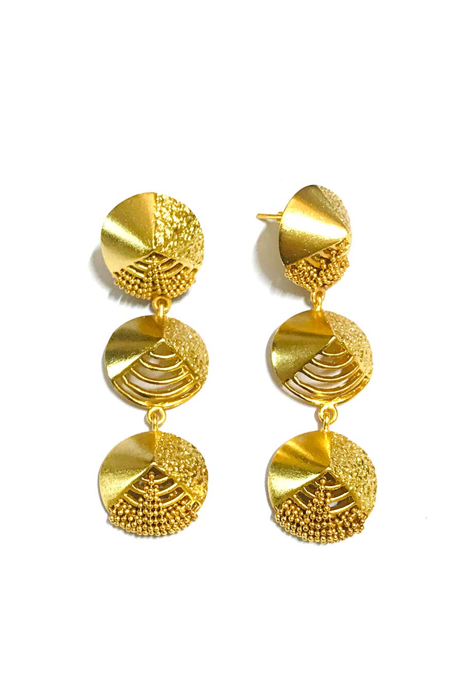 Triple Cone Gold Plated Earrings