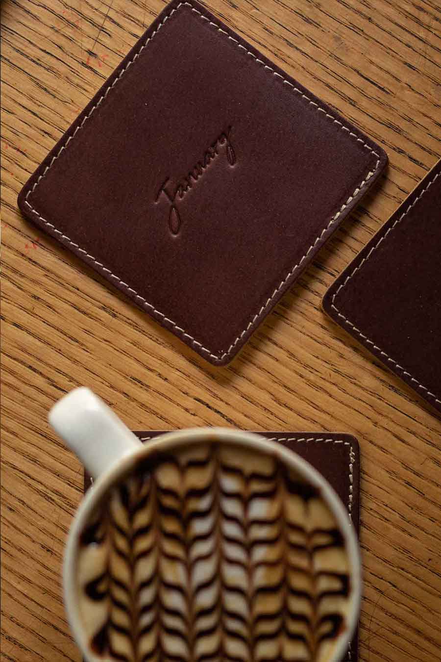 Brown Leather Coasters - Set of 6
