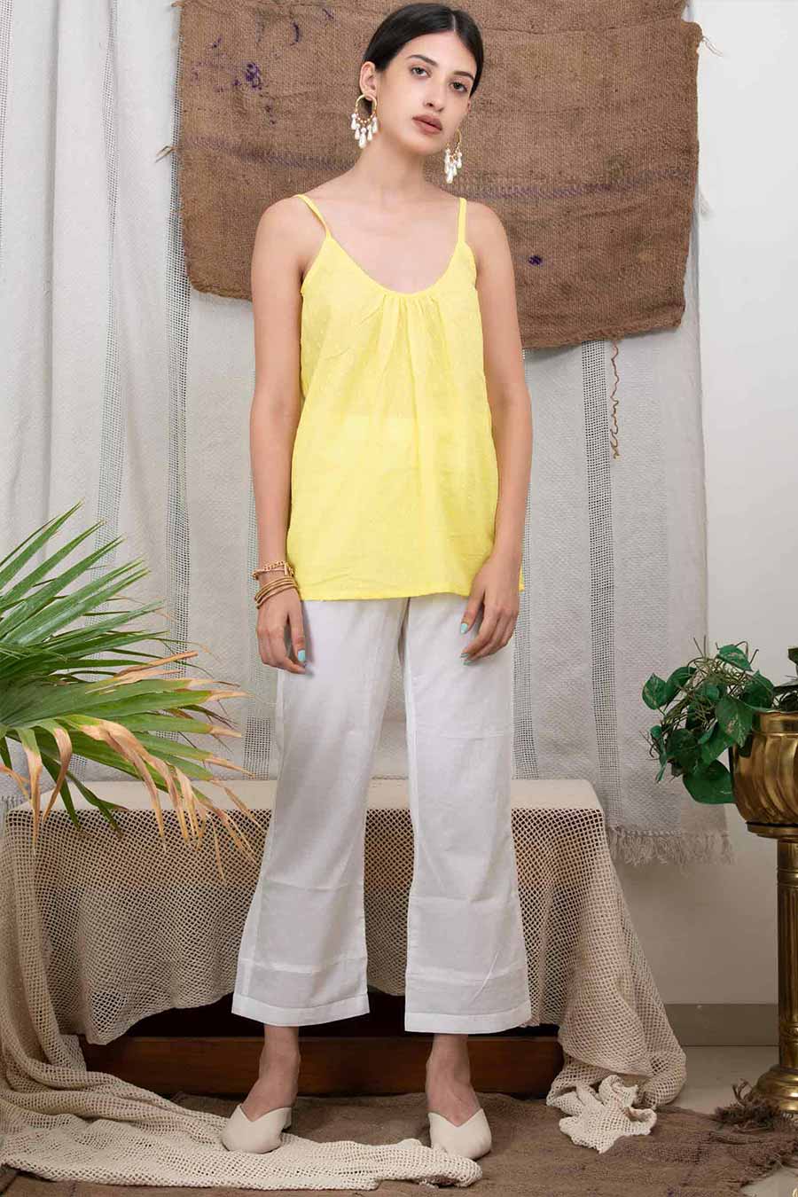 Yellow Slip Top & White Pants Co-Ord Set
