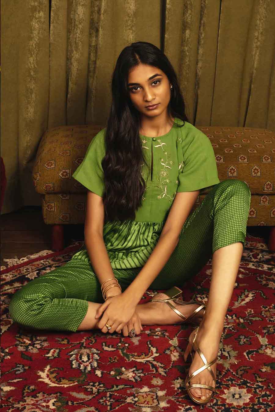 Green Silk Top and Pant Co-Ord Set