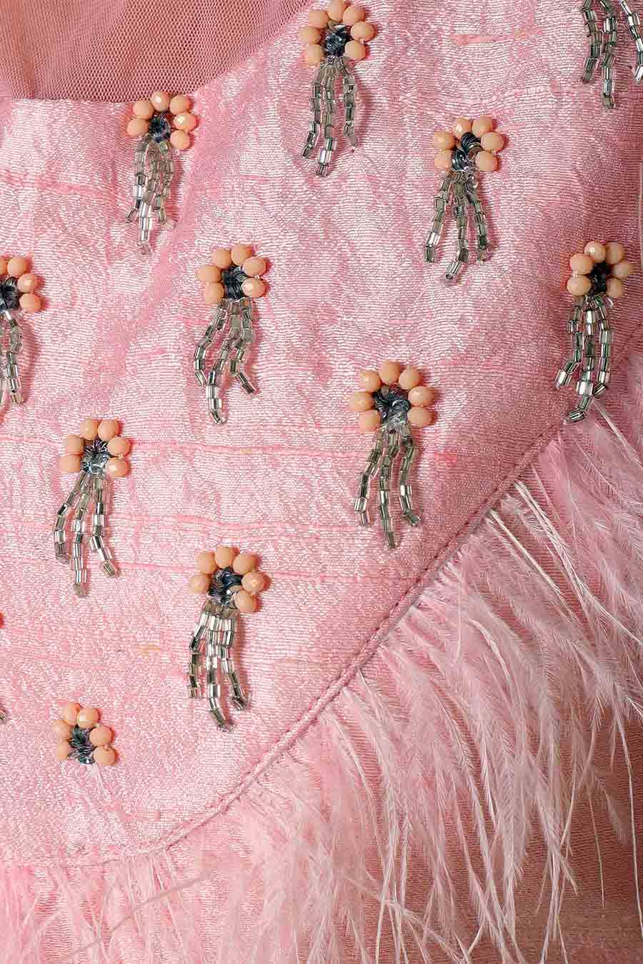 Pink Embroidered Short Top Lehenga Set
