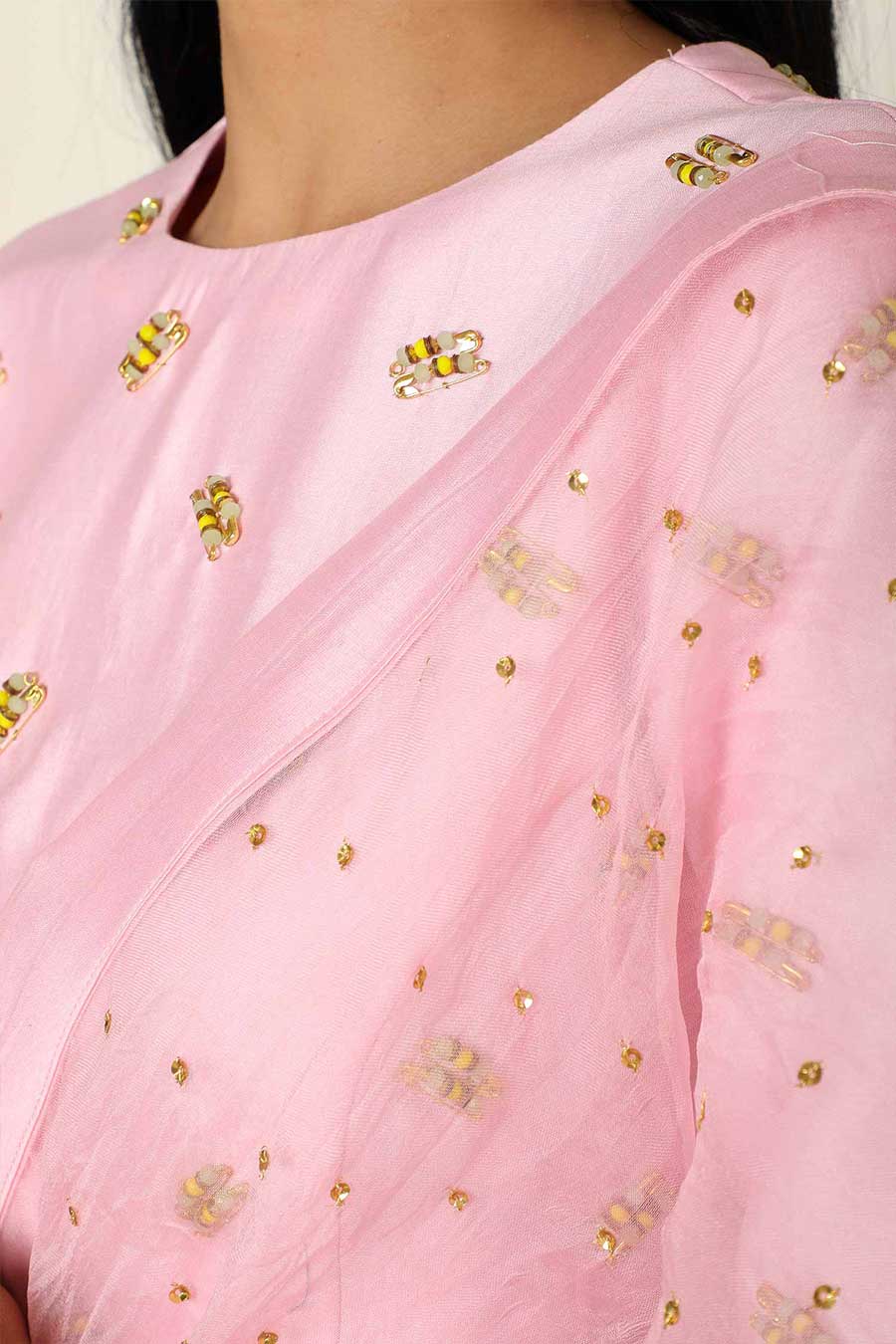 Embroidered Pink Organza Saree with Blouse